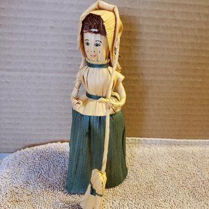 Corn Husk Doll Pioneer Woman Bonnet Broom Autumn Fall Harvest Thanksgiving Decor